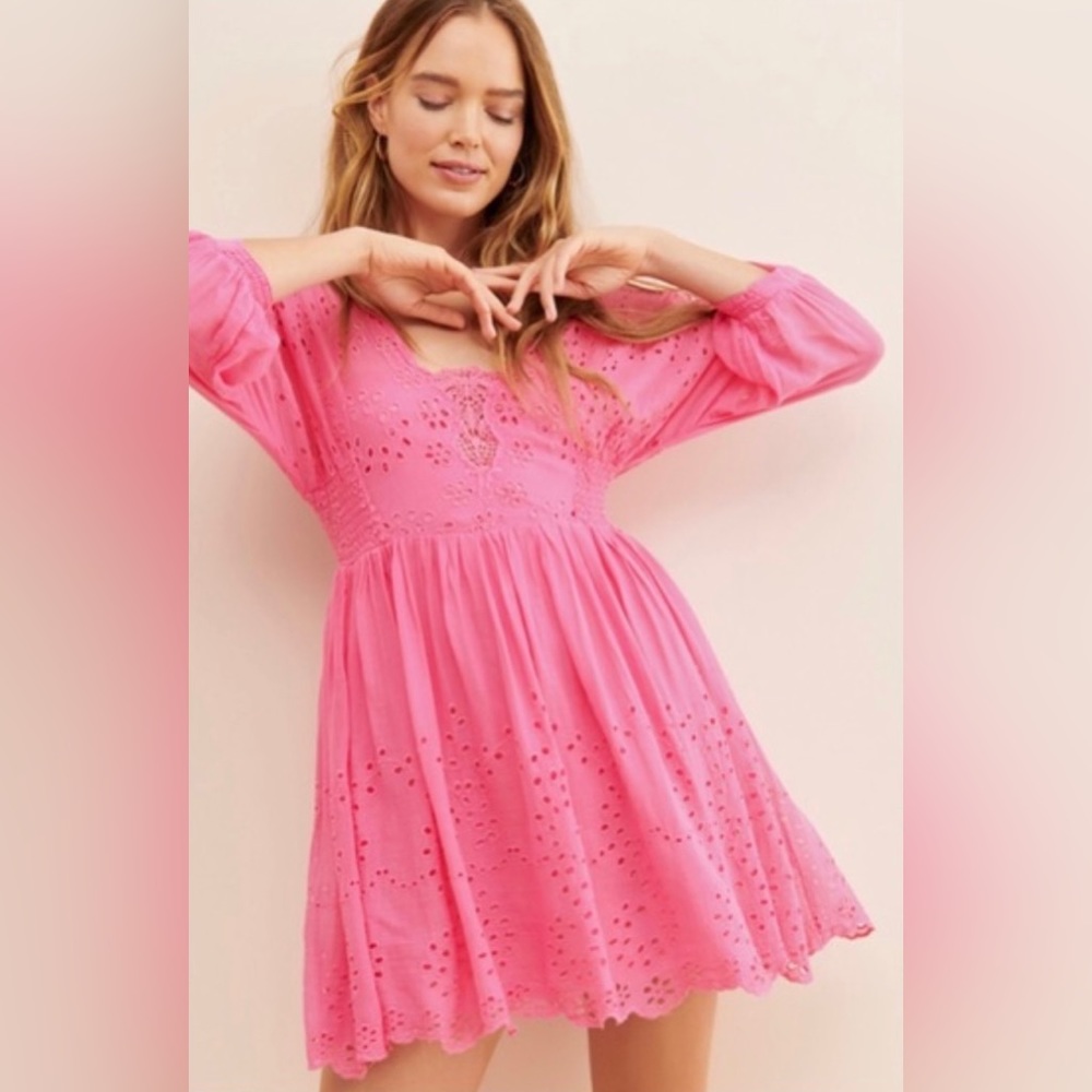 NWT Free People Lottie Eyelet dress in Pink Fizz